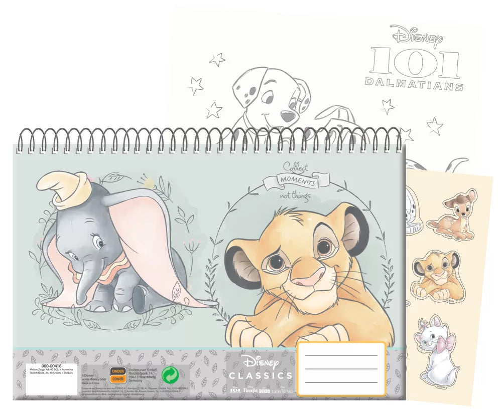 Carnet de croquis en spirale Disney Classic A/4 avec 40 pages et autocollants roi lion