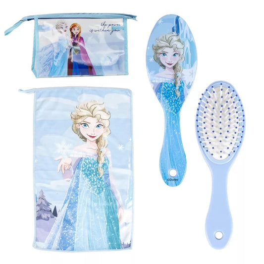 Set de toilette brosse + trousse + serviette reine des neige