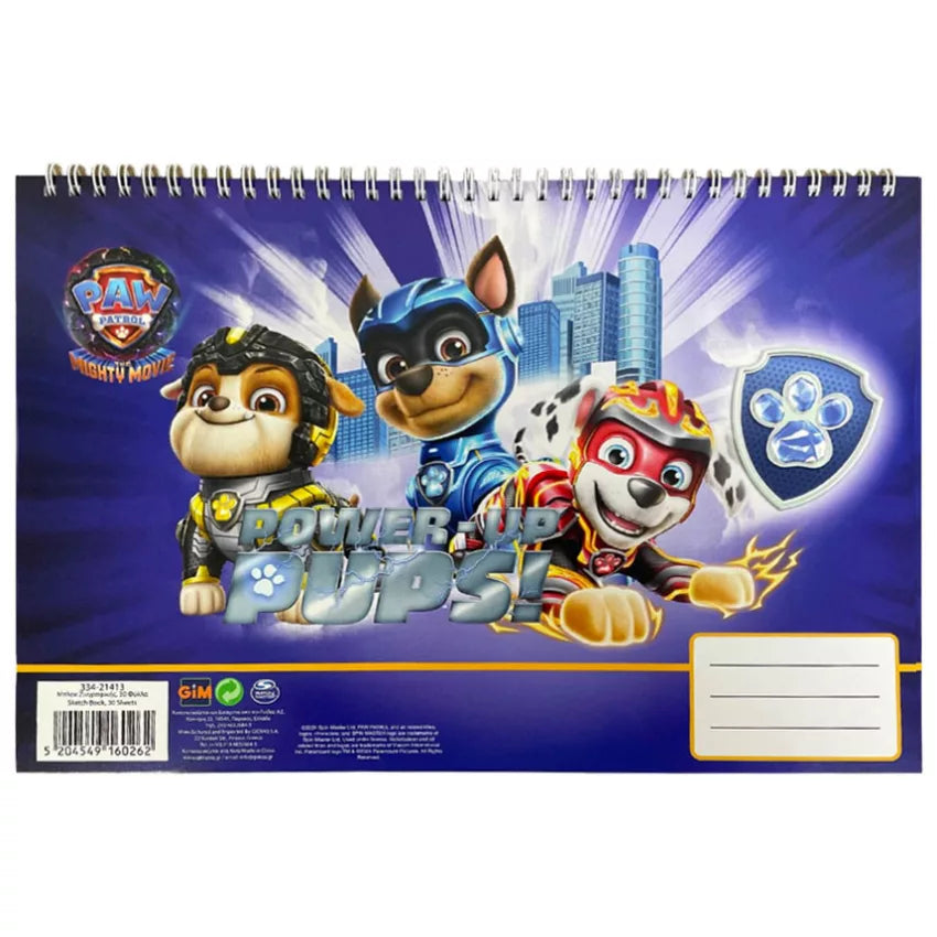 Carnet de croquis à spirale Paw Patrol Power Up A/4, 30 feuilles