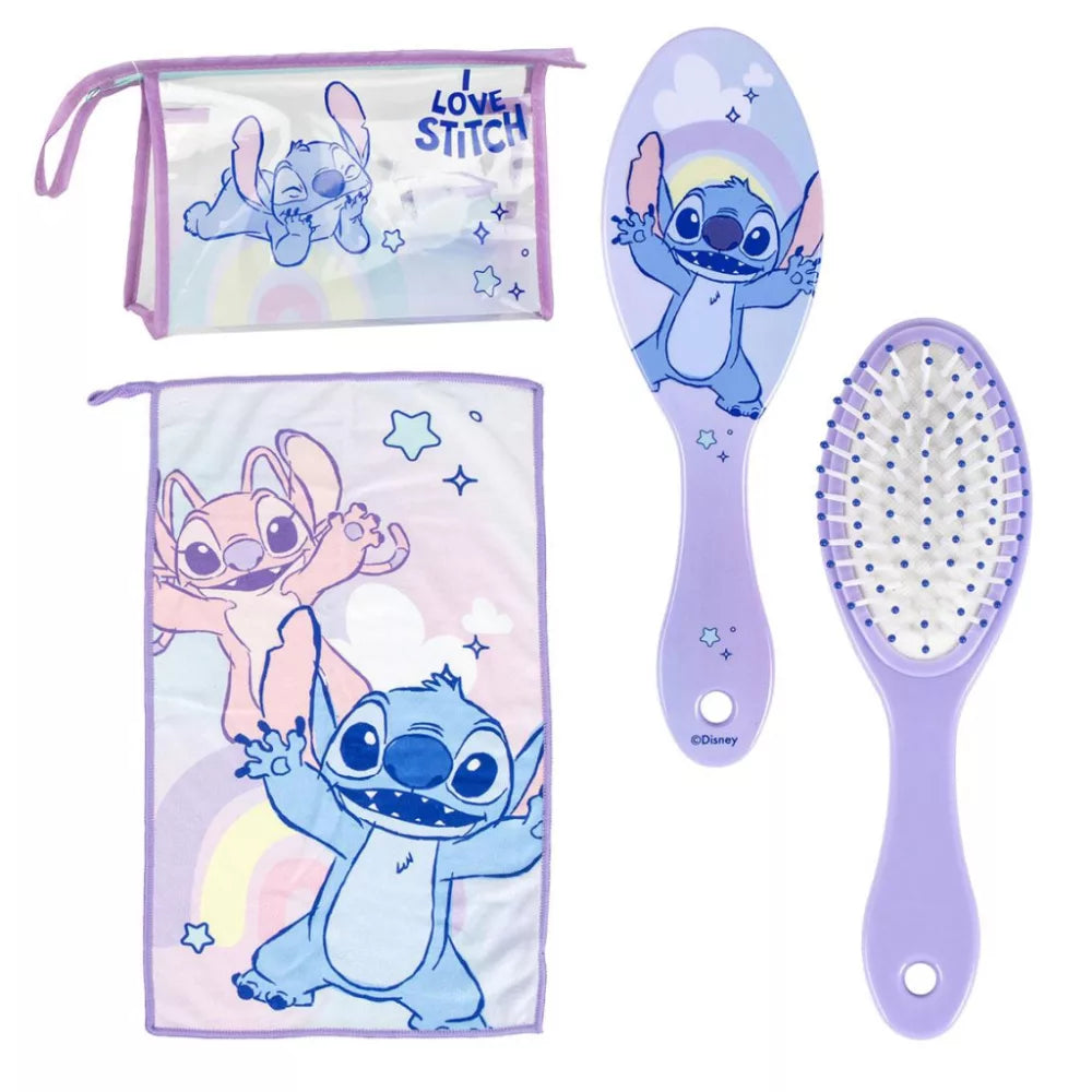 Set de toilette brosse + trousse + serviette Stitch